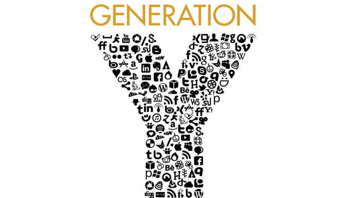 A capital "Y" made up of micro social media and app icons, the total image reads "Generation Y"